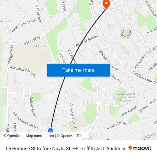 La Perouse St Before Nuyts St to Griffith ACT Australia map