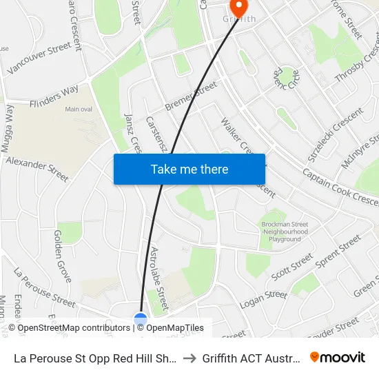 La Perouse St Opp Red Hill Shops to Griffith ACT Australia map
