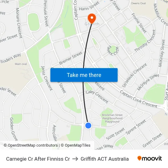 Carnegie Cr After Finniss Cr to Griffith ACT Australia map
