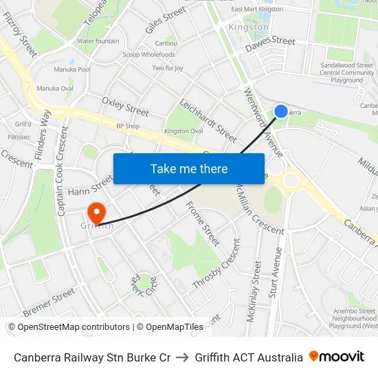 Canberra Railway Stn Burke Cr to Griffith ACT Australia map