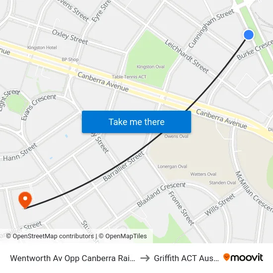 Wentworth Av Opp Canberra Railway Stn to Griffith ACT Australia map