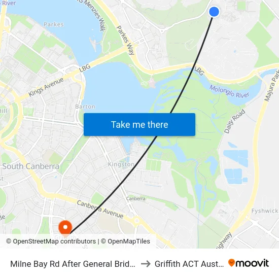 Milne Bay Rd After General Bridges Rd to Griffith ACT Australia map