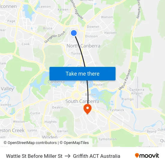 Wattle St Before Miller St to Griffith ACT Australia map