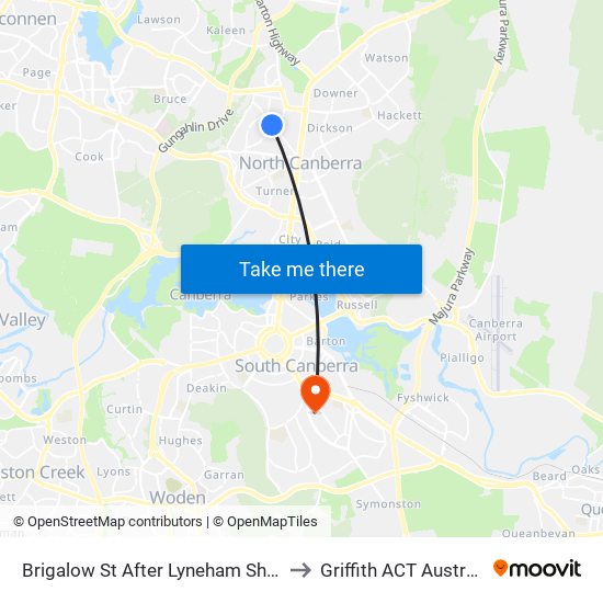 Brigalow St After Lyneham Shops to Griffith ACT Australia map