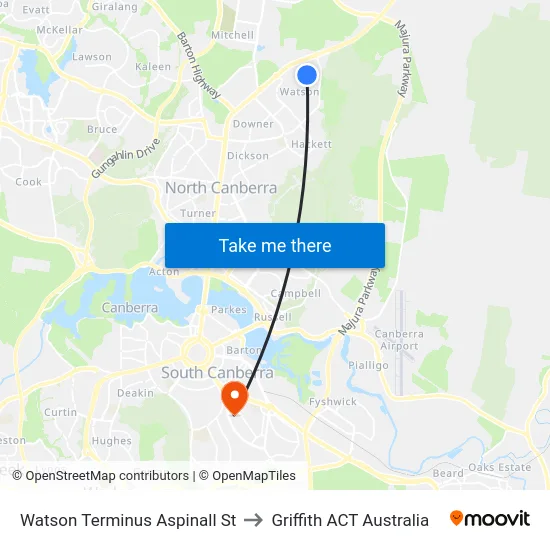 Watson Terminus Aspinall St to Griffith ACT Australia map