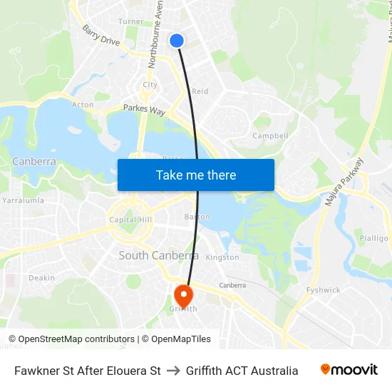 Fawkner St After Elouera St to Griffith ACT Australia map