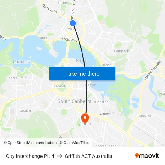 City Interchange Plt 4 to Griffith ACT Australia map