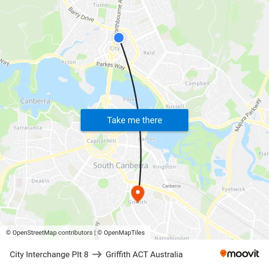 City Interchange Plt 8 to Griffith ACT Australia map