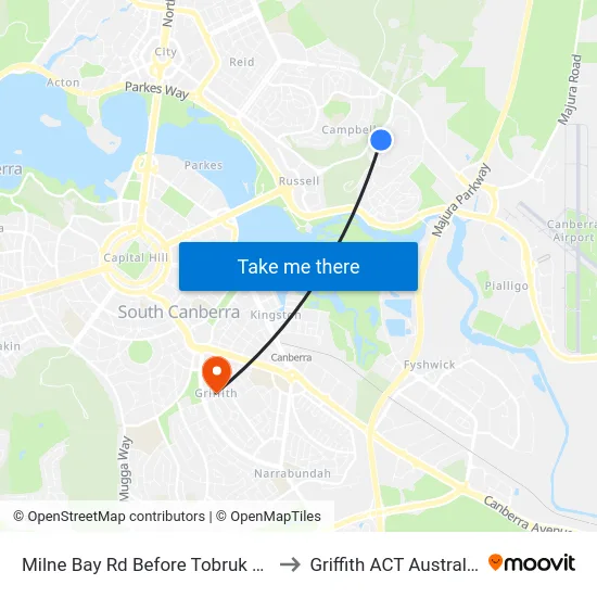 Milne Bay Rd Before Tobruk Rd to Griffith ACT Australia map