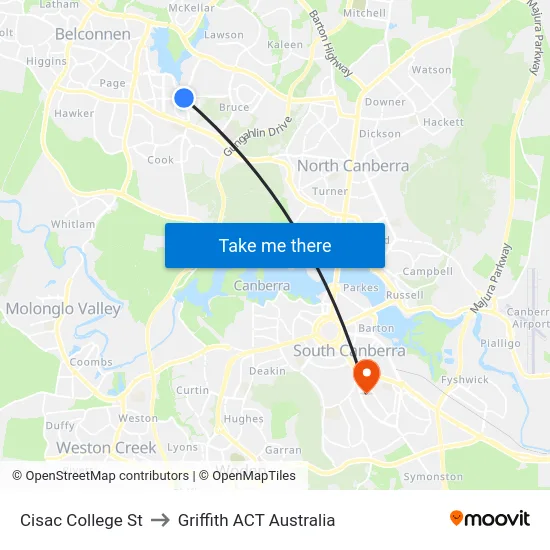 Cisac College St to Griffith ACT Australia map