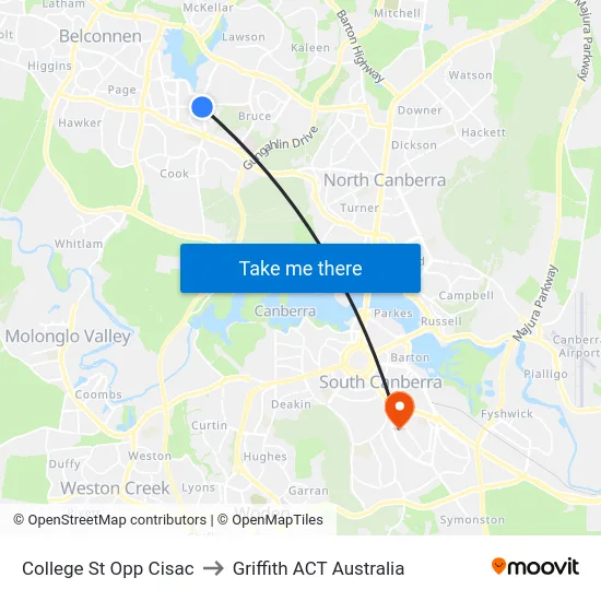 College St Opp Cisac to Griffith ACT Australia map