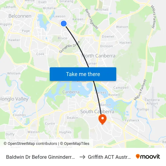 Baldwin Dr Before Ginninderra Dr to Griffith ACT Australia map
