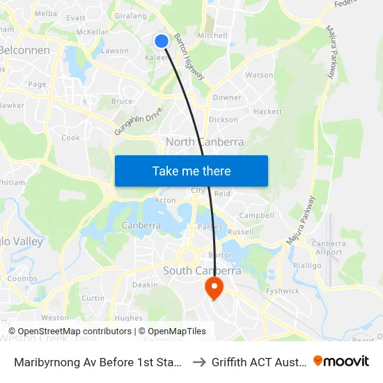 Maribyrnong Av Before 1st Staaten Cr to Griffith ACT Australia map