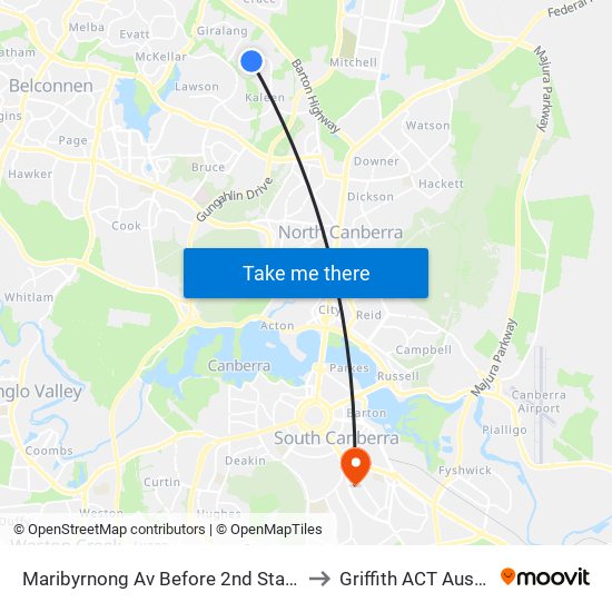 Maribyrnong Av Before 2nd Staaten Cr to Griffith ACT Australia map