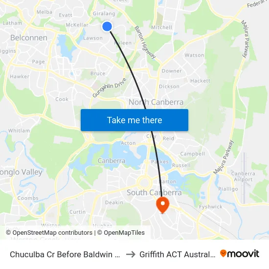 Chuculba Cr Before Baldwin Dr to Griffith ACT Australia map