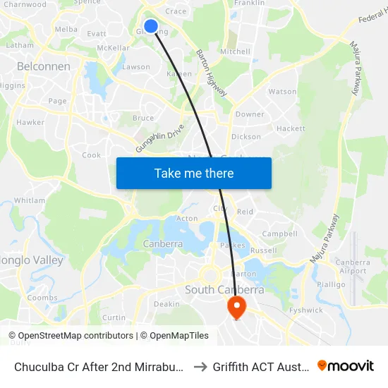 Chuculba Cr After 2nd Mirrabucca Cr to Griffith ACT Australia map
