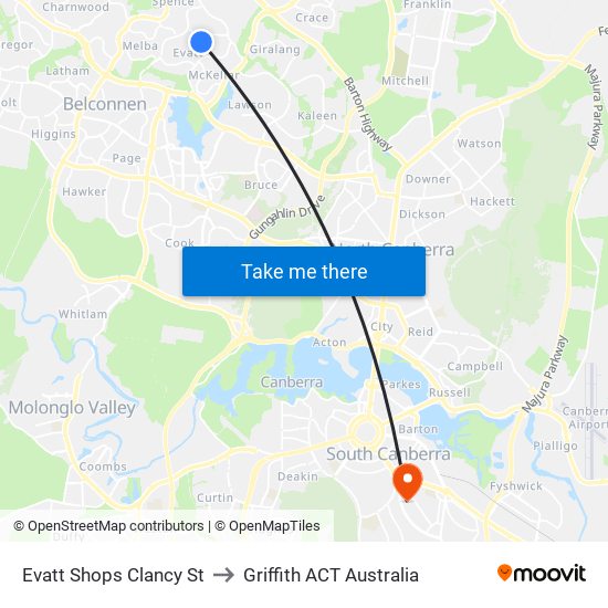 Evatt Shops Clancy St to Griffith ACT Australia map