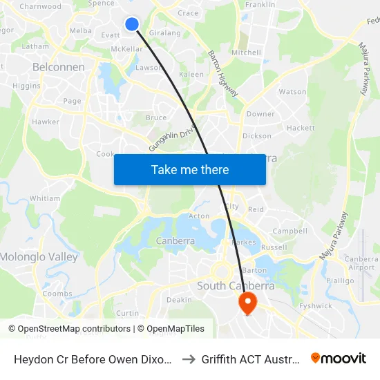 Heydon Cr Before Owen Dixon Dr to Griffith ACT Australia map