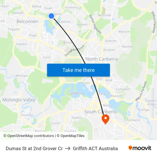 Dumas St at 2nd Grover Cr to Griffith ACT Australia map