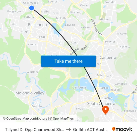 Tillyard Dr Opp Charnwood Shops to Griffith ACT Australia map