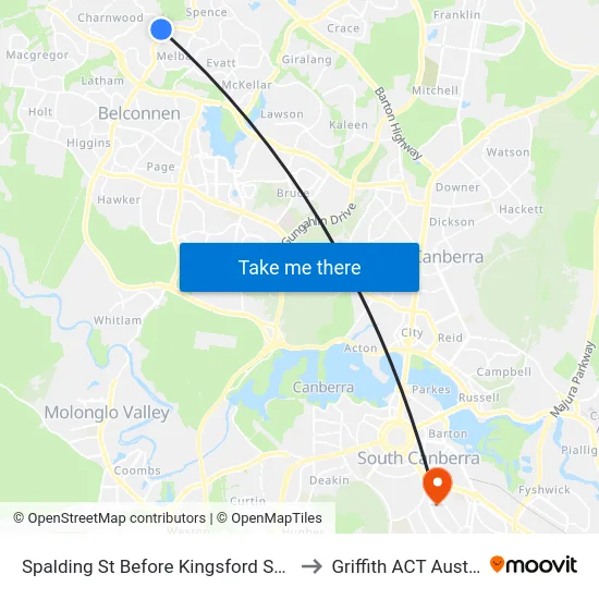 Spalding St Before Kingsford Smith Dr to Griffith ACT Australia map