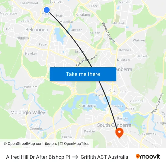 Alfred Hill Dr After Bishop Pl to Griffith ACT Australia map