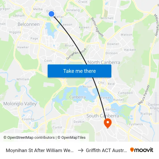Moynihan St After William Webb Dr to Griffith ACT Australia map