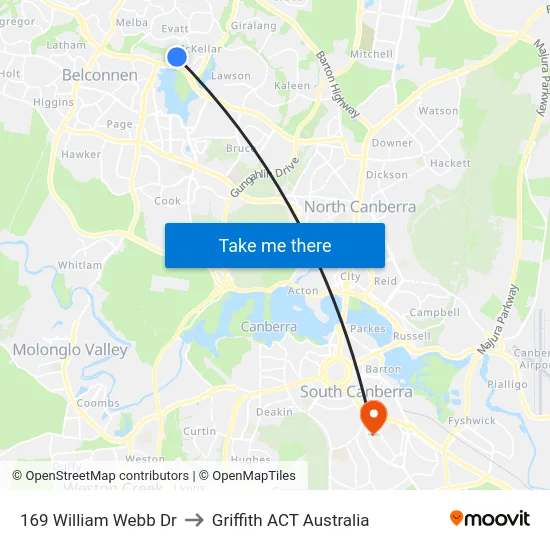 169 William Webb Dr to Griffith ACT Australia map