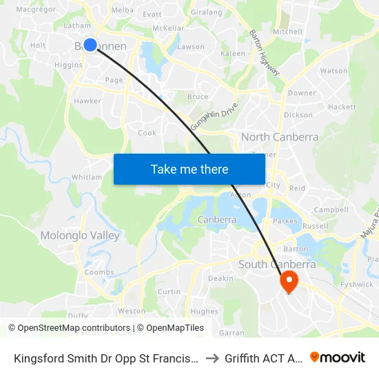 Kingsford Smith Dr Opp St Francis Xavier College to Griffith ACT Australia map