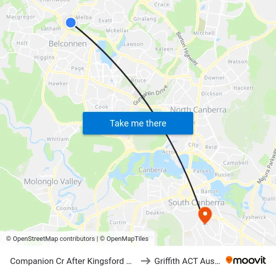 Companion Cr After Kingsford Smith Dr to Griffith ACT Australia map