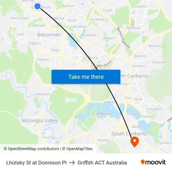 Lhotsky St at Donnison Pl to Griffith ACT Australia map