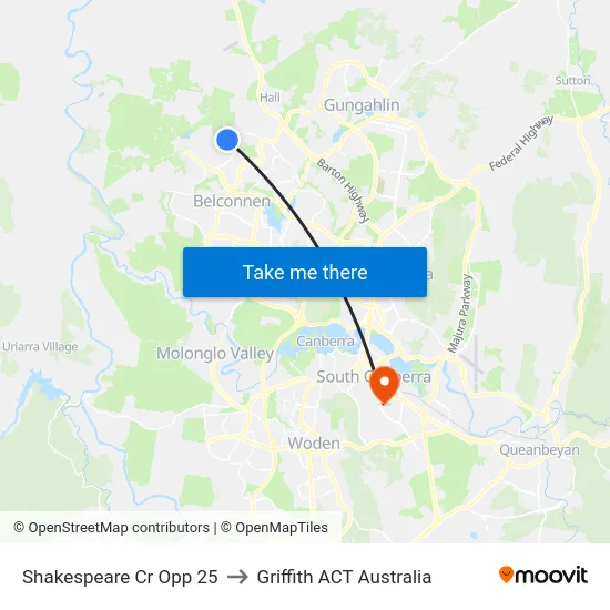 Shakespeare Cr Opp 25 to Griffith ACT Australia map