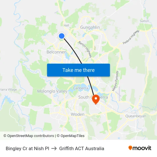 Bingley Cr at Nish Pl to Griffith ACT Australia map