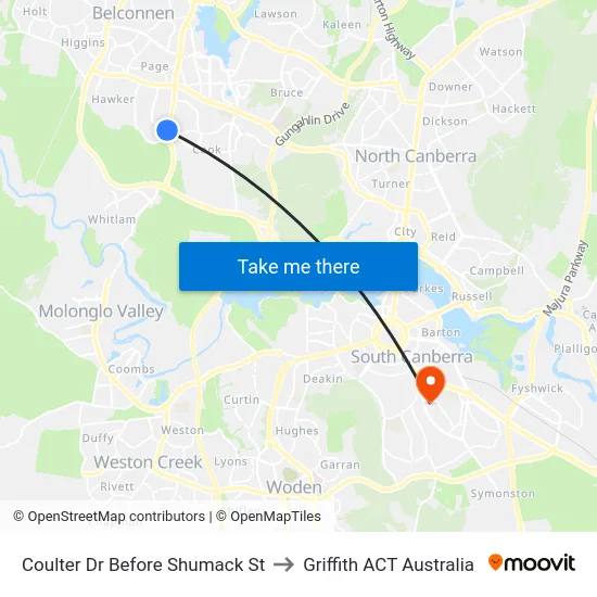 Coulter Dr Before Shumack St to Griffith ACT Australia map