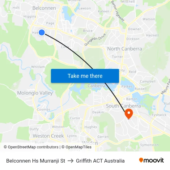Belconnen Hs Murranji St to Griffith ACT Australia map