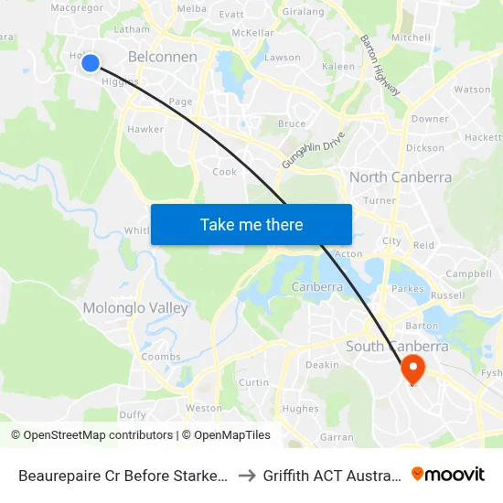 Beaurepaire Cr Before Starke St to Griffith ACT Australia map