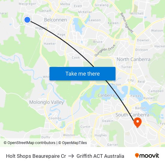 Holt Shops Beaurepaire Cr to Griffith ACT Australia map