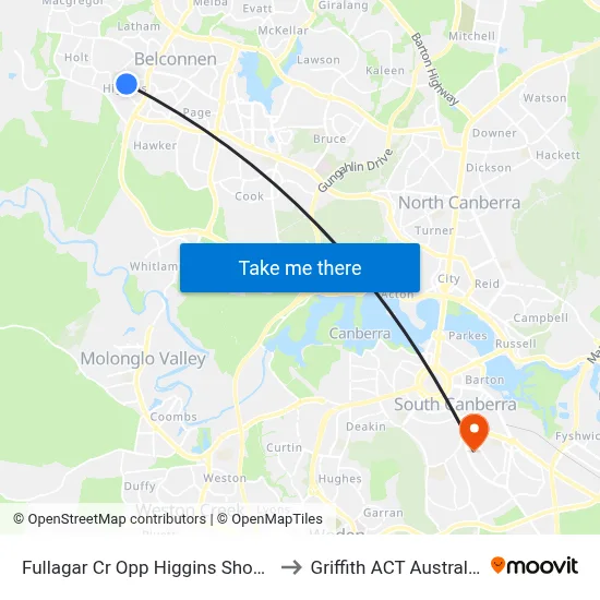 Fullagar Cr Opp Higgins Shops to Griffith ACT Australia map