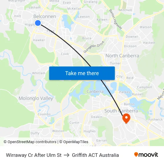 Wirraway Cr After Ulm St to Griffith ACT Australia map