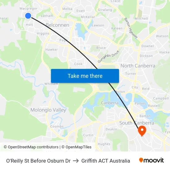 O'Reilly St Before Osburn Dr to Griffith ACT Australia map
