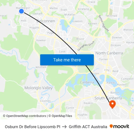 Osburn Dr Before Lipscomb Pl to Griffith ACT Australia map