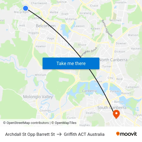 Archdall St Opp Barrett St to Griffith ACT Australia map
