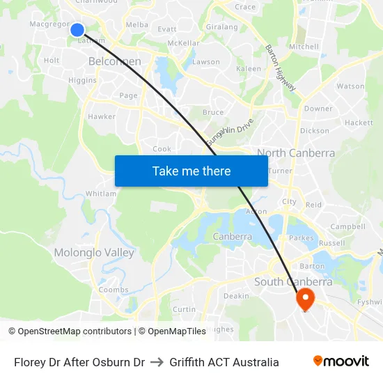 Florey Dr After Osburn Dr to Griffith ACT Australia map