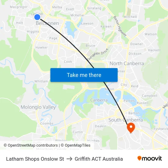 Latham Shops Onslow St to Griffith ACT Australia map