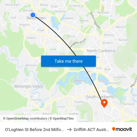 O'Loghlen St Before 2nd Milford St to Griffith ACT Australia map