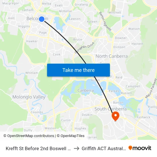 Krefft St Before 2nd Boswell Cr to Griffith ACT Australia map