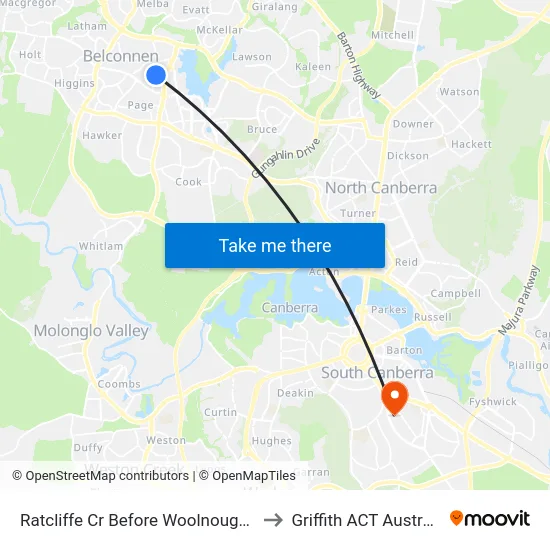 Ratcliffe Cr Before Woolnough St to Griffith ACT Australia map