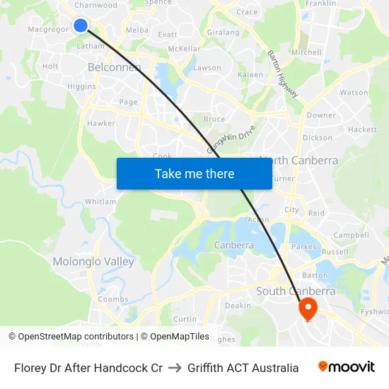 Florey Dr After Handcock Cr to Griffith ACT Australia map
