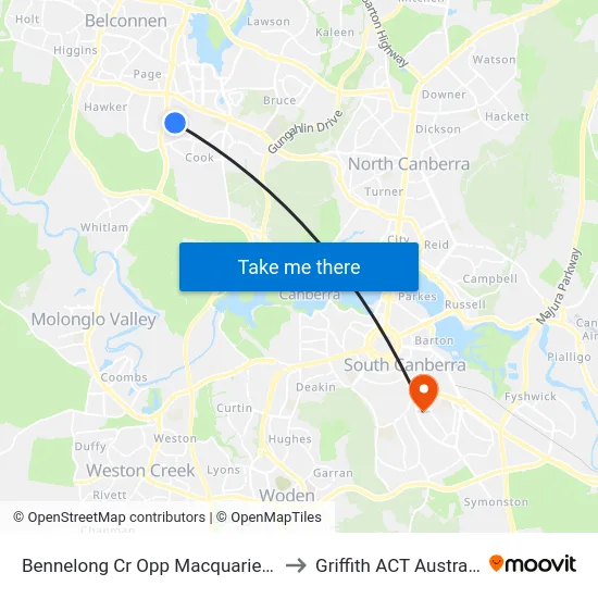 Bennelong Cr Opp Macquarie Ps to Griffith ACT Australia map