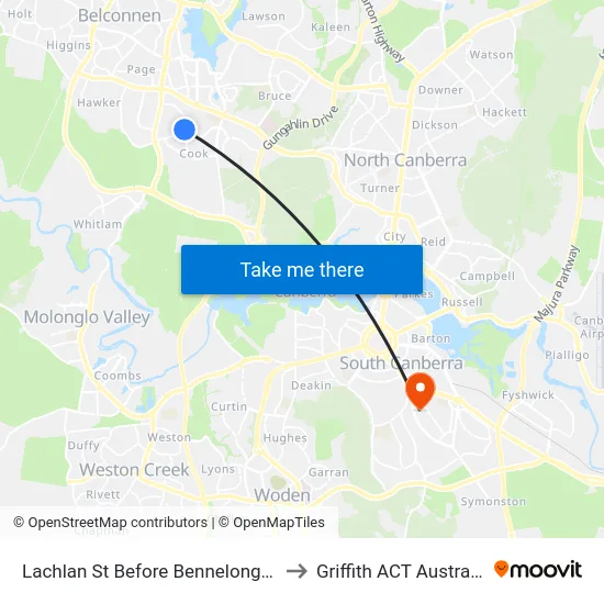 Lachlan St Before Bennelong Cr to Griffith ACT Australia map